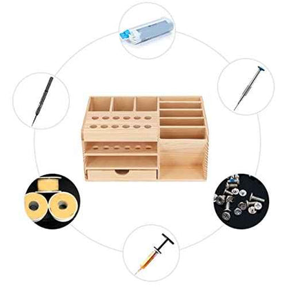 Repair Tool Organizer, Synthetic Wood Classified Storage Box with Multi Compartments, Strong and Sturdy, for Mobile Phone Maintenance Tools
