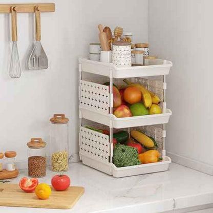 Lifewit Plastic Stackable Storage Baskets, 3 Tier Stacking Bins 13.8"D x 11.8"W x 21.3"H, Large Capacity Multi-Functional Containers Shelves for Pantry, Playroom, Kitchen and Bedroom, 1 Pack, White