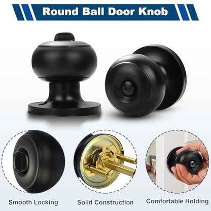 Estmoon 10 Pack Privacy Door Knobs for Bedroom Bathroom, Matte Black Door Handle with Lock Round Ball Interior Knobs for Bedroom/Bathroom, Heavy Duty Handle for Left Right Sided Doors
