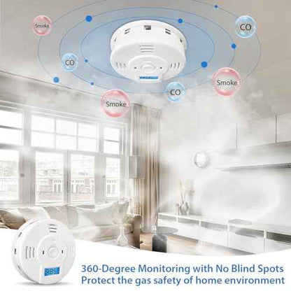 Shackcom Combination Smoke and Carbon Monoxide Detector, 5-Year Battery Smoke Alarm with LCD Display for Home, 1 Pack, White