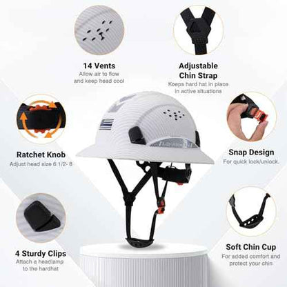 Full Brim Hard Hat, OSHA Construction Work Approved, ABS Safety Helmet with 6 Point Adjustable Ratchet Suspension Industrial Work