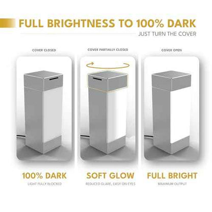 Square Shabbos Lamp ? Elegant Silver | UL Approved, Kosher for Shabbos, Blackout Hood, Fireproof Plastic, 15W LED Included