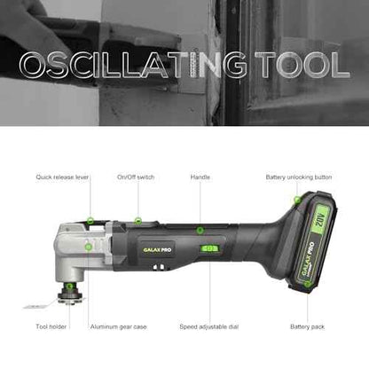 GALAX PRO Power Oscillating Tool, Cordless Oscillating Multi Tool 20V Lithium Ion with 1.3Ah Battery and Charger, 3pcs Blade and 10pcs Sanding Papers for Sanding, Grinding