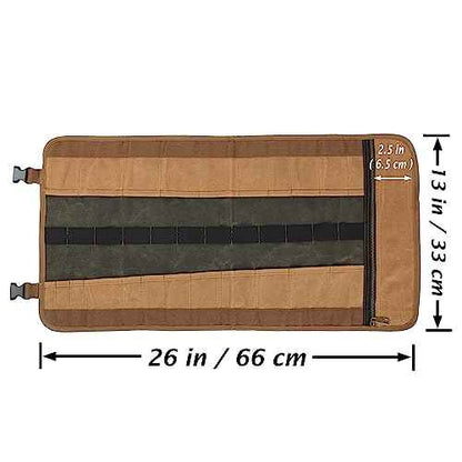 Canvas Tool Roll, 23 Pockets Tool Case, Heavy Duty 16oz Waxed Canvas Tool Storage (26"L x 13"W), Tool Roll Up Bag with Buckles and Handle - Army Green