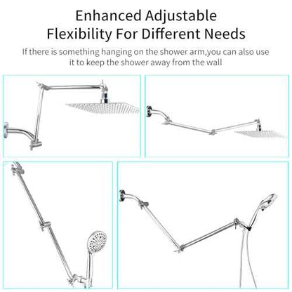 19 Inch Shower Head Extension Arm, Upgrade Flexible Height & Angle Adjustable Shower Arm Extender with Lock Joint, G1/2 Universal Connection for Rain & Handheld Shower Head (Chrome, 19)