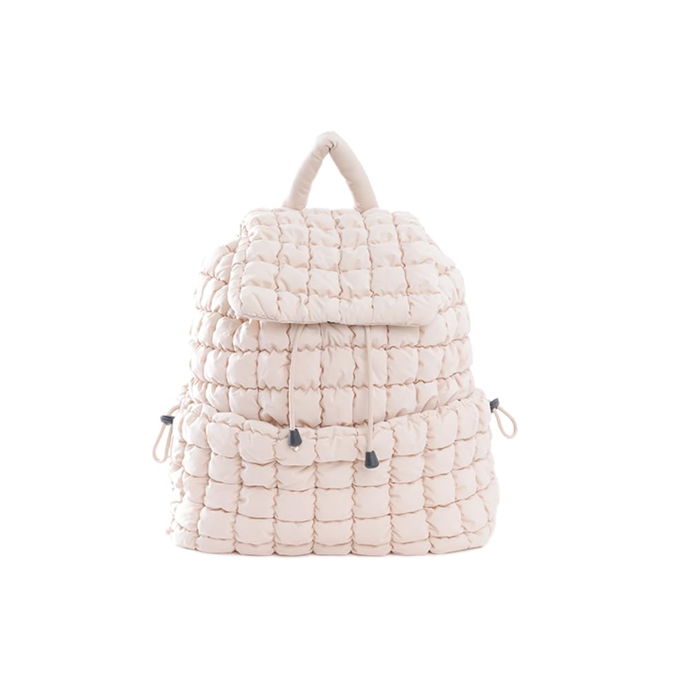 VAKAER Puffer Backpack for Women Lightweight Quilted Hiker Pack Drawstring Padding Backpacks for Travel Gym (Beige)
