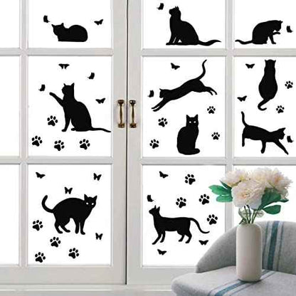 Bamsod Black Cat Wall Stickers for Kids Bedroom - Vinyl Wall Art Decals, 10 Pcs