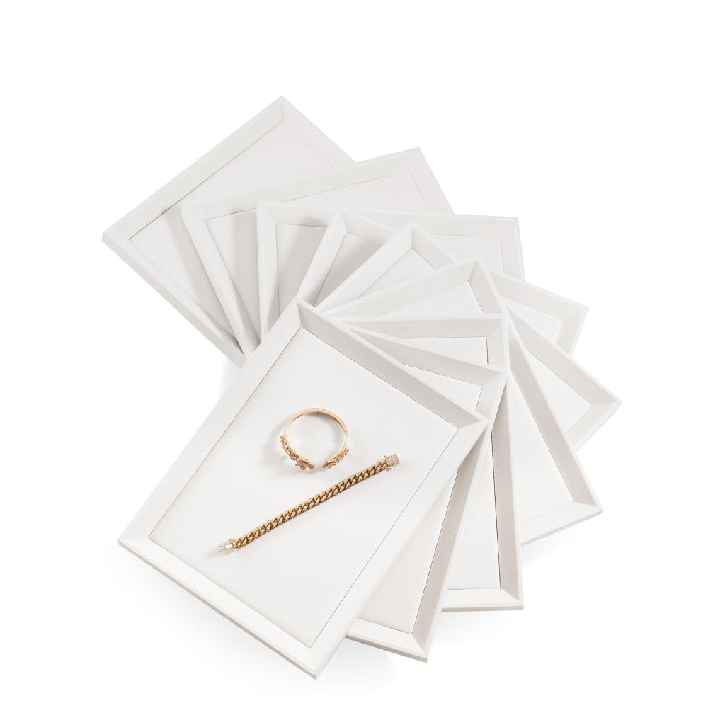 Yinbeini Jewelry Trays, Leather Tray, Luxury White Jewelry Organizer Tray For Necklace,Earring,Ring,Flat Jewelry Organizer For Dresser