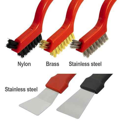 Generic 5Pcs Wire Brush and Scraper Set, Stainless Steel, Brass, Nylon Bristles, 3 Large Brushes, 2 Scrapers, Effortless Handling, Versatile Cleaning, Rust, Paint, Grease Removal