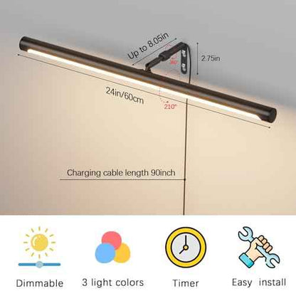 9W Picture Light Plug in, 24" Adjustable LED Art Light with Remote Control, Dimmable Wall Light for Picture Display Dartboard Art Work (Black)