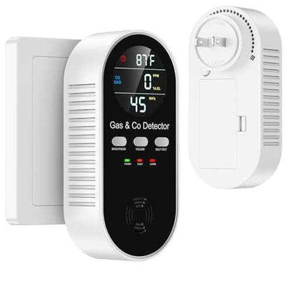 5 in 1 Carbon Monoxide Detectors Plug in with Temperature Humidity Sensor Built in Battery Backup, Natural Gas Leak Detector with Clear LED Display Sound & Light Warning for Home/Hotel,1Pcs, Black.
