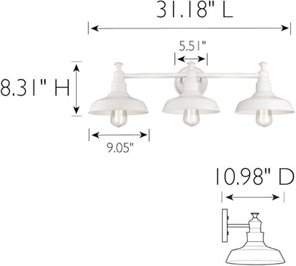 Design House 579656 Kimball Industrial Farmhouse 3-Light Indoor Bathroom Vanity Light with Metal Shades for Over the Mirror, Antique White