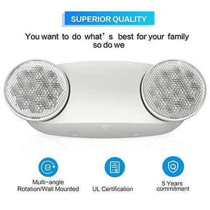 1 Pack Led Emergency Lights for Business, LED Emergency Exit Lights with Battery Backup, 2 Bug Eye Heads Adjustable Commercial Emergency Lighting Fixtures, UL 924 Certified.