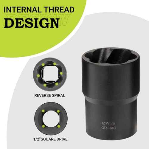 Lug Nut Extractor Twist Socket Set, 13 Pieces Wheel Lock Removal Kit, for Removing Damaged, Frozen, Rusted, Nuts & Screws, Cr-Mo Steel