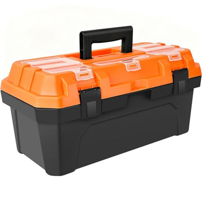 17-inch Tool Box with Removable Tray,Multipurpose Plastic Storage Box/Portable Tool Boxes/Art Craft Organizer, Three Small Parts Storage On The Lid