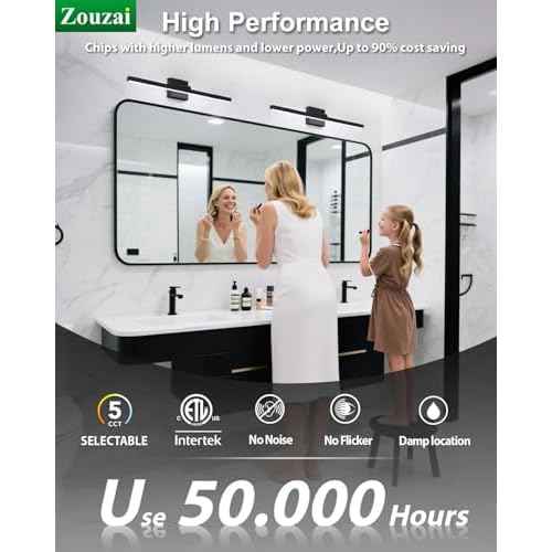 zouzai Second Generation Modern LED Bathroom Vanity Light Bar Black IP44 Over Mirror Bath Wall Fixture 5CCT Adjustable, Dual-Sided, 180¡Æ Adjustable Angle (24 inch)