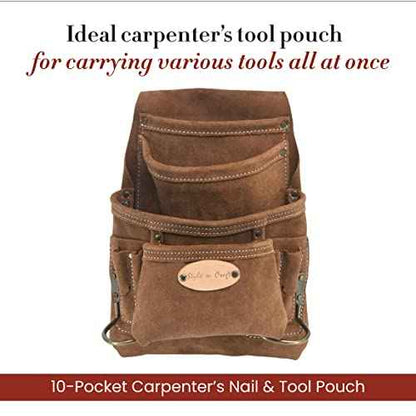 Style n Craft 10-Pocket Carpenter¡¯s Nail and Tool Pouch, Heavy-Duty Suede Leather Pouch, Dark Tan (88923)