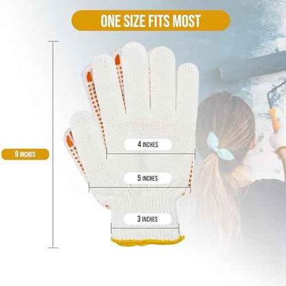 48 Pairs Cotton Grip Work Gloves Bulk Safety Protection Non-Slip PVC Rubber Dots Garage Construction Warehouse Wholesale