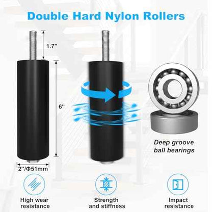 2 Pcs Heavy Duty Sliding Gate Rollers, Adjustable 6" Double Hard Nylon Rollers, Gate Roller Guide, Sliding Gate Kit for Sliding Rolling Gates, Barn Doors(Black, 1/5" Steel)