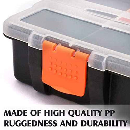 MIXPOWER 4 Piece Set Toolbox Hardware & Parts Organizers, Versatile and Durable Storage, Customizable Removable Plastic Dividers, storage and carry, Black/Orange