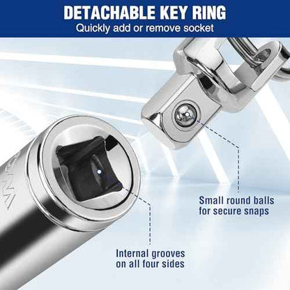 WORKPRO Socket Bottle Opener, 3/8 Inch Drive x 14 mm Socket, Deep Square Drive Socket, CR-V, 6-Point, Portable Detachable Key Ring - for Automotive Repair, House Projects, Machinery Work, Gift for Men