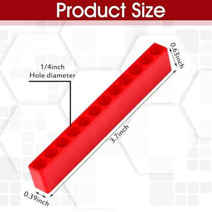 Kigley 20 Pcs 12 Holes Hex Shank Bit Holder Screwdriver Head Drill Bit Organizer Plastic Storage Case Fit for 1/4 Inch Hex Shank (Red)