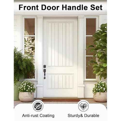 Camelot Front Door Handle and Deadbolt Set, Front Door Lock Set, Oil-Rubbed Bronze Finish, Upgated Entry Door Handle with Accent Wave Door Lever with Reversible Handle Lever, 1 Pack