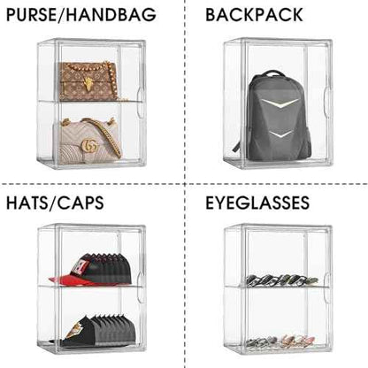 Clear Purse Organizer for Closet 1 Pack Clear Handbag Storage Organizer, Stackable Acrylic Display Case with Adjustable Divider for Purse, Handbag, Backpack, Wallet, Collectibles, XXX-Large