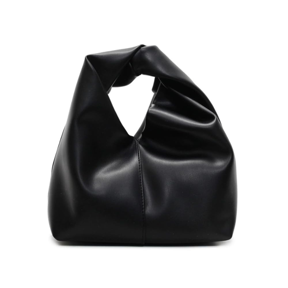 PU Leather Dumpling Pouches Bag for Women, Hobo Top Handle Handbag Mini Soft Clutch Purse (Black)