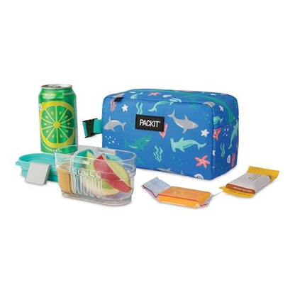 PackIt® Freezable Snack Box, Checked Out, Built with ECOFREEZE Technology, Collapsible, Reusable, Zip Closure with Buckle Handle, Designed For Work Snacks, Fresh Snacks On the Go, Adults, and All Ages