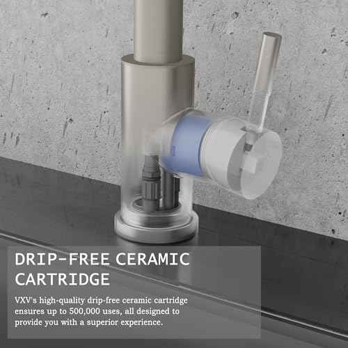 VXV Kitchen Faucets, Brushed Nickel Kitchen Faucet with Pull-Down Sprayer, Stainless Steel Sink Faucet for Farmhouse, RV, and Bar, Pull Out Kitchen Faucet with Deck Plate and 1/2'' Adapters