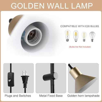 Plug in Wall Sconce with Switch, Indoor Horn Cover Wall Mounted Lamp with E26 Base, Long Wall Light for Bedroom Living Room Study Hallway Bedside£¨1PCS£©