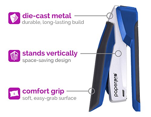 Bostitch Office InPower Spring-Powered Premium Desktop Stapler - One Finger, No Effort, Blue/Silver (1118)