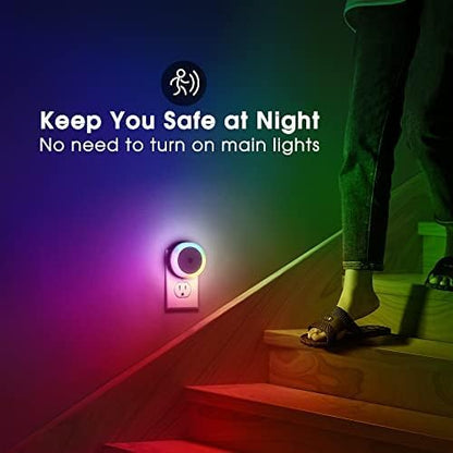 Night Light for Kids, Dynamic RGB Night Lights Color Changing, Nightlight with Light Sensors, Kids Night Lights for Bedroom, Plug in Nightlight for Boys, Girl Night Light, 2 Pack