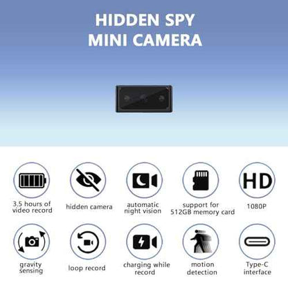 Hidden Camera Mini Spy Camera 1080P Small Security Camera, Tiny Portable Camera, Covert Nanny Cam, Indoor Home Office Security Cameras, Night Vision, Motion Detection, Gravity Sensor, Loop Record