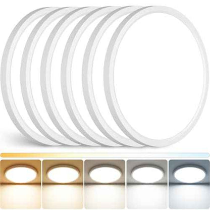 Peasur 12Inch LED Ceiling Light Flush Mount, 5CCT 3000K-6500K Adjustable Ceiling Light Fixture, 2400LM 24W Bright White Flat Lighting Fixture for Hallway Kitchen Bathroom Bedroom, 6Pack