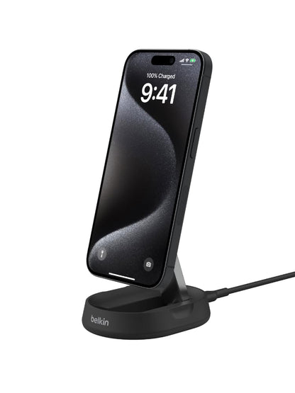 Belkin Magnetic Wireless Charging Pad 15W - MagSafe-Compatible Qi2-Certified Wireless Charging Station, iPhone Charger for Apple iPhone 16, 15, 14 Series, AirPods w/Non-Slip Base - Black (No PSU)