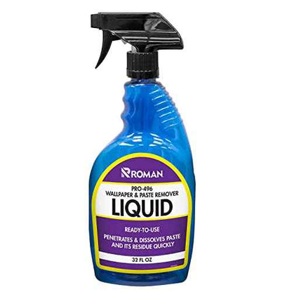 Roman Wallpaper Remover Liquid Spray, Contractor Strength Wallpaper Stripper and Adhesive Remover, Unscented, Non-Staining, Clear, PRO-496 (32 Ounce, 75 Sq. Ft.)