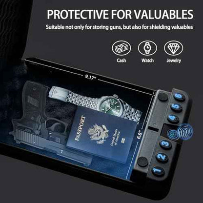travel-sized portable biometric gun safe - Pistol Safe with Fingerprint & Digital Keypad Quick Access, Portable Travel Gun Safes for Car, Home, Nightstand, Bedside & Drawer