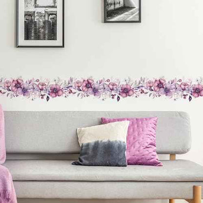 Romantic Purple-Pink Flower Vine Wall Stickers, sacinora Botanical Floral Art Peony Rose Daisy Wall Decals Removable Vinyl Peel and Stick for Living Room Bedroom Bathroom Kitchen Decoration