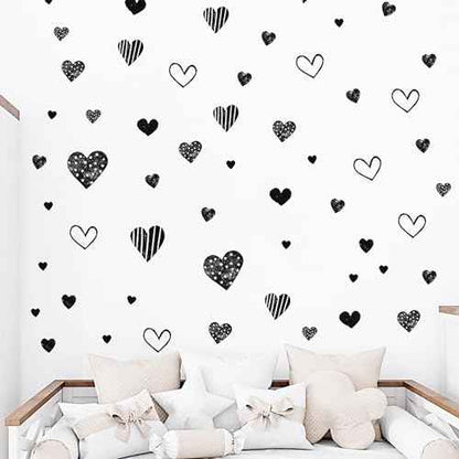 62 Pcs Black Love Heart Graphics Wall Stickers, sacinora Romantic Love DIY Wall Decals Removable Vinyl Peel and Stick for Valentine's Day Anniversary Living Room Bedroom Art Home Decorations