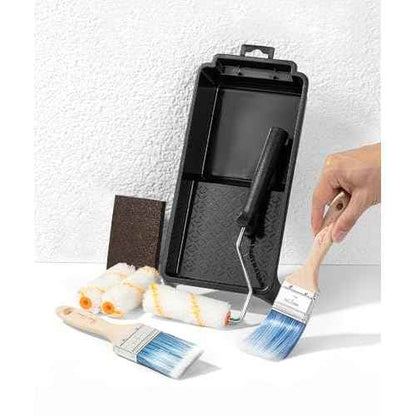 Bates- 4 Inch Paint Roller Kit, 8 pcs, 1x Plastic Paint Tray, 1x Roller Frame 4", 3X Microfiber Covers 4", 2X Flat Brushes 2", 1x Sanding Sponge