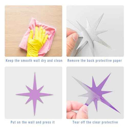 ELANE Acrylic Mirror Wall Stickers - Star Decor for Walls, Bathroom (Purple)
