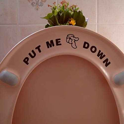 Pack of 2 Fun 'Put Me Down' Funny Toilet Seat Sticker Bathroom Cute Wall Decal - Bathroom Accessory - Potty Training (Black)