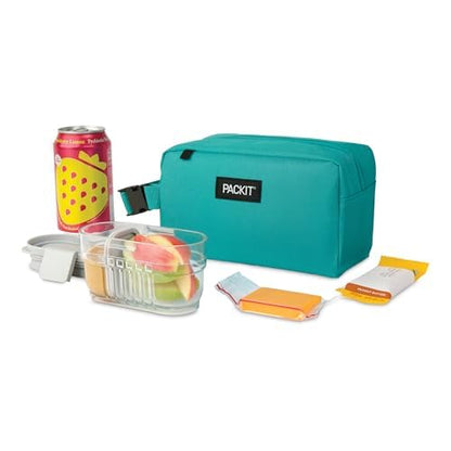 PackIt® Freezable Snack Box, Checked Out, Built with ECOFREEZE Technology, Collapsible, Reusable, Zip Closure with Buckle Handle, Designed For Work Snacks, Fresh Snacks On the Go, Adults, and All Ages