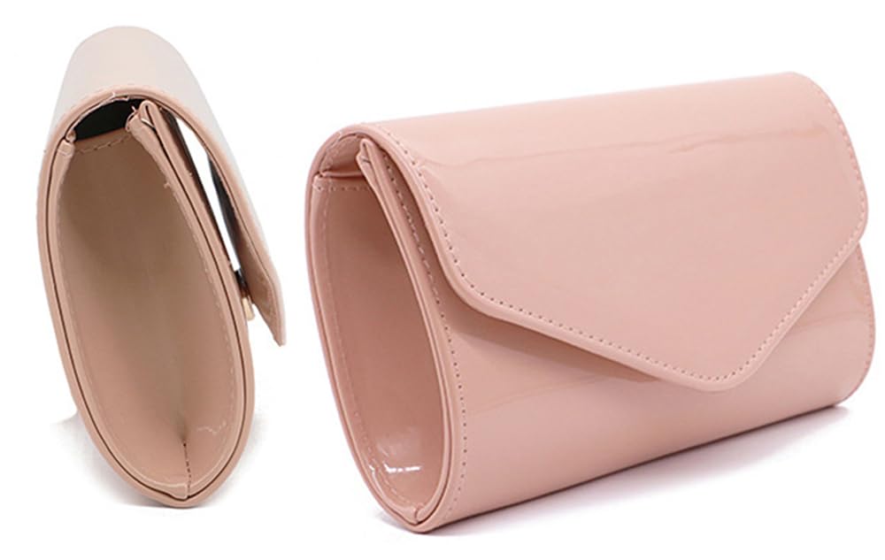 Aebecede Patent Leather Envelope Clutch Purse Shiny Shoulder Bag Candy Chain Evening Bag Elegant Handbag (Nude)
