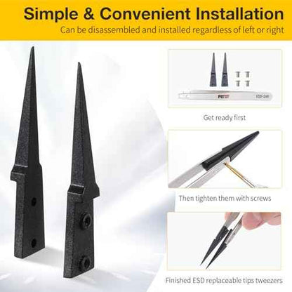 FEITA Anti Static Precision Tweezers ESD-Series Replacement Pointed, Curved & Flat Head, ESD Stainless Steel Twizzers Replaceable Carbon Fiber Plastic Tips With Locking Screws (8Types Each 1Pair)