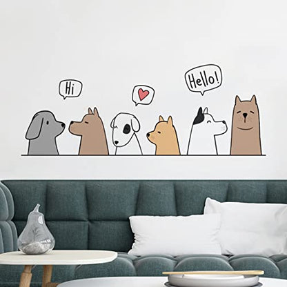 Dogs 'Say Hi' Cartoon Wall Decals, Multicolor, Polyethylene Terephthalate, Reusable, Rectangular, Indoor, 11.8in x 23.6in