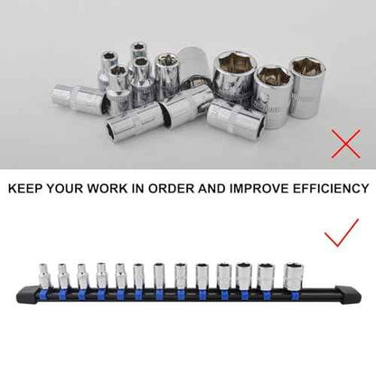 Socket Organizer Set, Metric SAE Socket Holders with Spring Ball Bearings Fits 1/4", 3/8", 1/2" Drive Sockets, Secure Holding Portable Socket Retention Home Workshop Tool Storage Organizer, 9 PCS