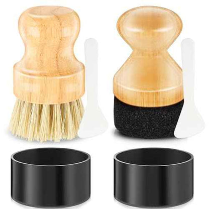 2 Pcs Cutting Board Oil Applicator Set Bamboo Wax Applicator with Sisal Fiber and Sponge for Mineral Oil Board, Wooden Worktops, Butcher Blocks, Utensil Care(Classic)